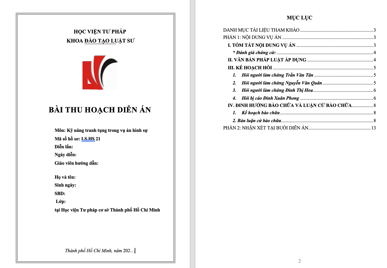 Nội dung của Bài thu hoạch hình sự 21 Đinh Xuân Phong